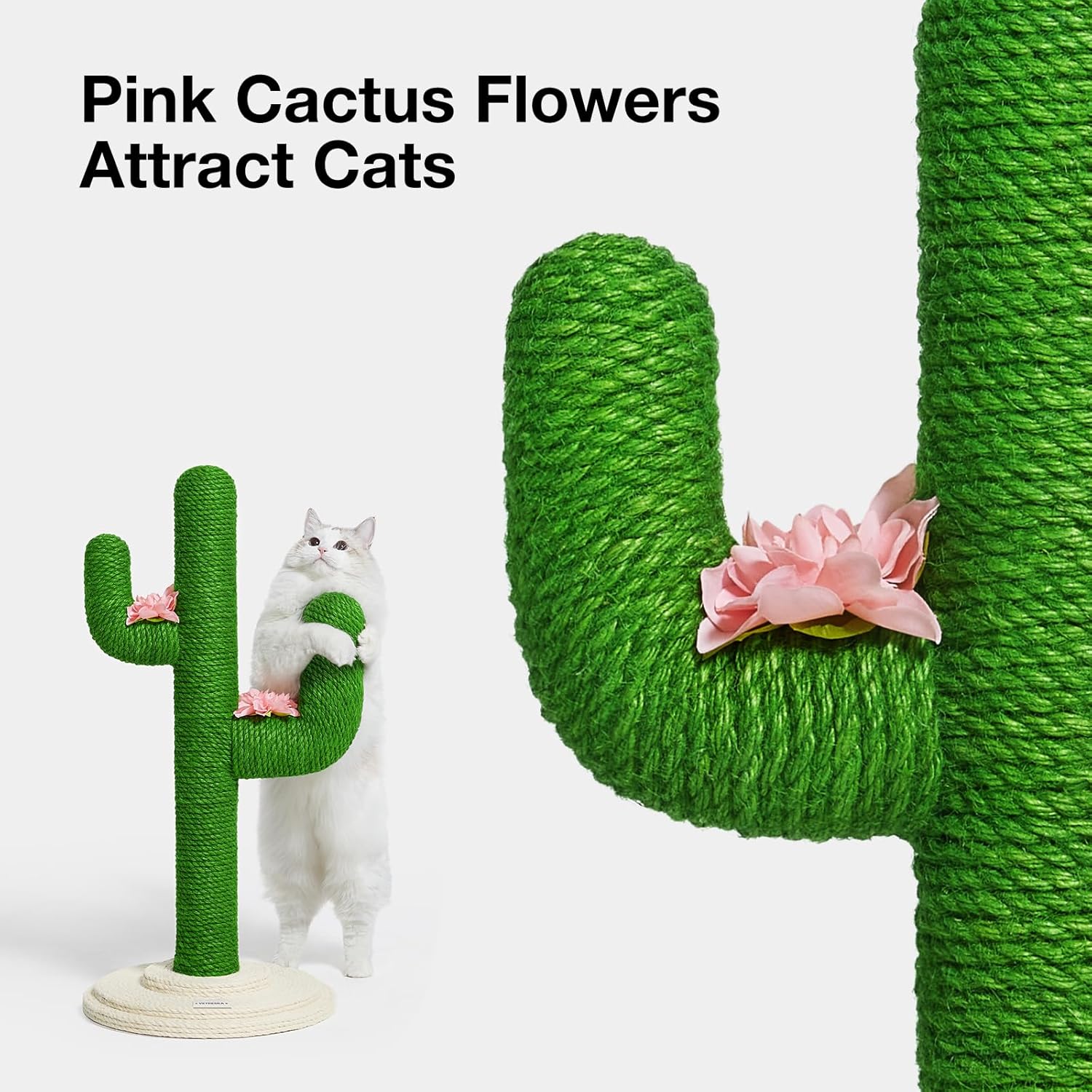 VETRESKA Cat Scratchers for Indoor Cats Cactus Cat Scratch Post Sisal Rope , 31.5” Tall Green Vertical Cactus Cat Tree Scratching Posts Protect Furniture