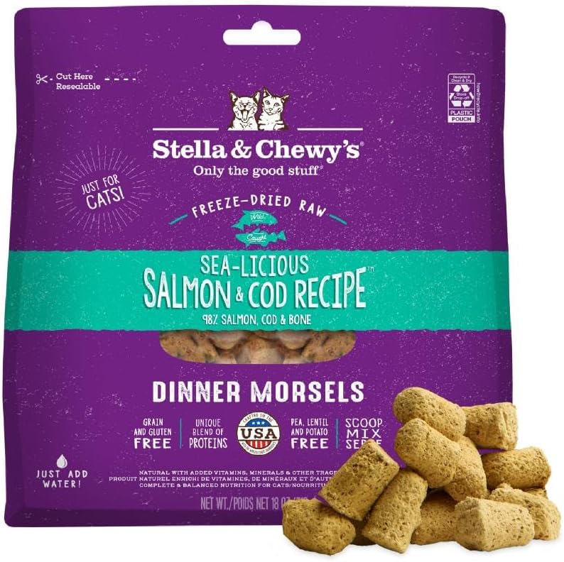 Stella & Chewy’s Freeze-Dried Raw Cat Dinner Morsels – Premium Chicken Recipe with 98% Cage-Free Meat & Organs – Natural Grain-Free Cat & Kitten Food – Made in USA – 18 oz