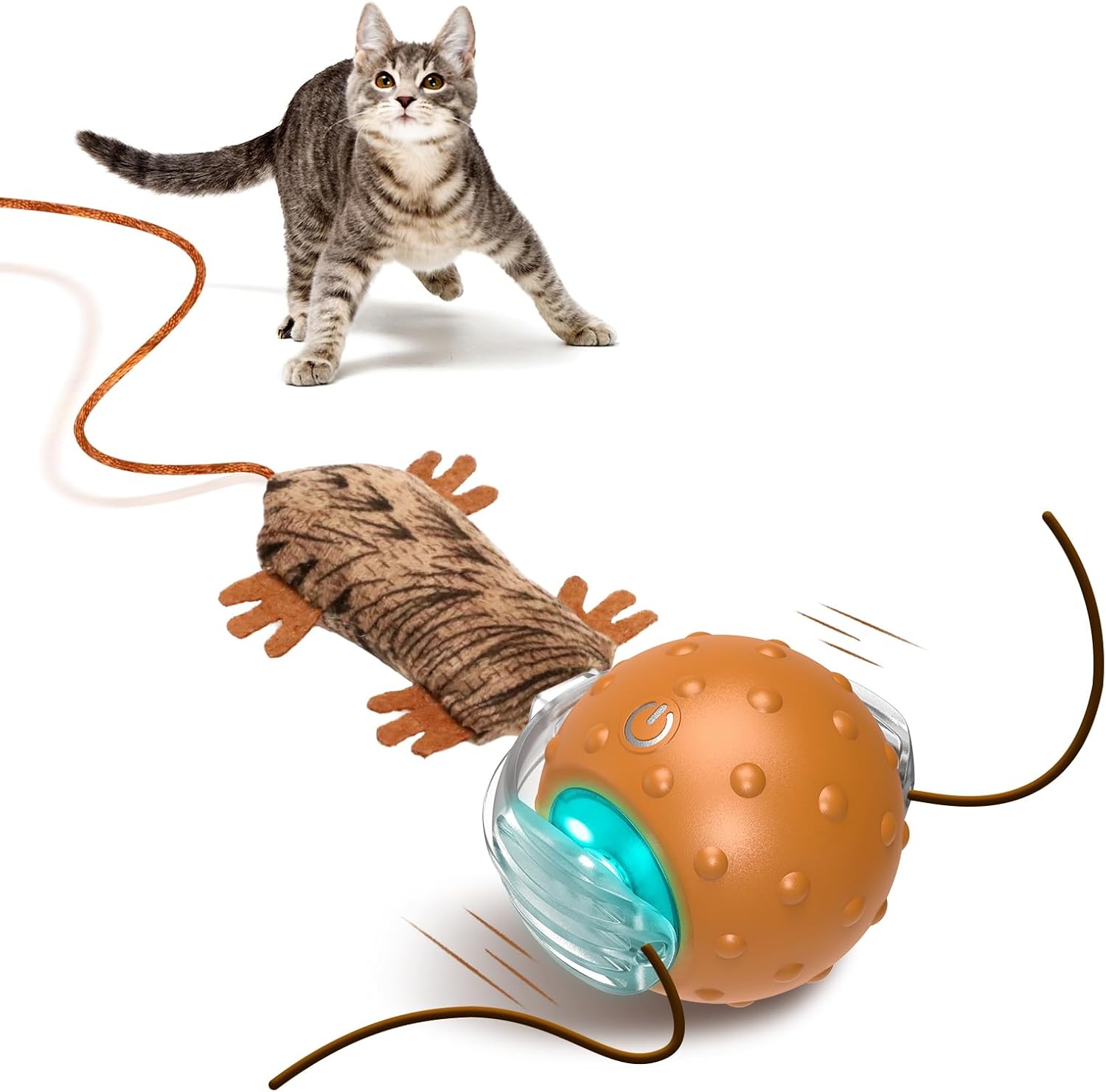BABORUI Interactive Cat Toy Ball – Automatic Interactive Cat Toys for Indoor Cats with 3 Tails, 2 Speeds Rechargeable Cat Enrichment Toys for Small/Medium/Large Cats to Keep Them Busy(Blue)